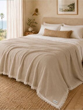 ✨ NWT “Sandcloud” King Muslin Blanket - Senna Taupe